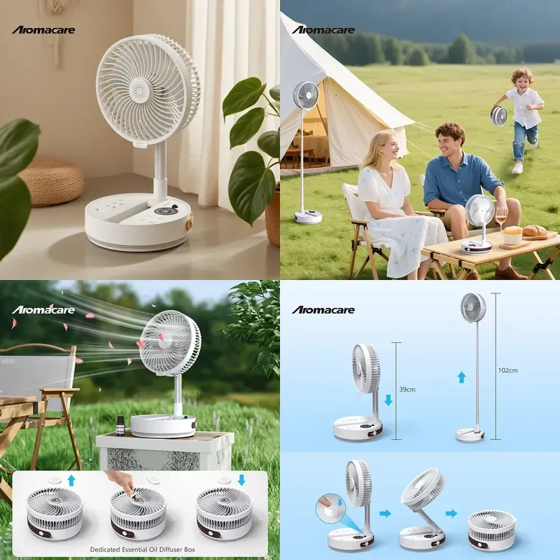 

【CHIMU HOME】 Aromacare Custom Small Portable Rechargeable Camping Folding Telescoping Floor Standing Fan for Bedroom