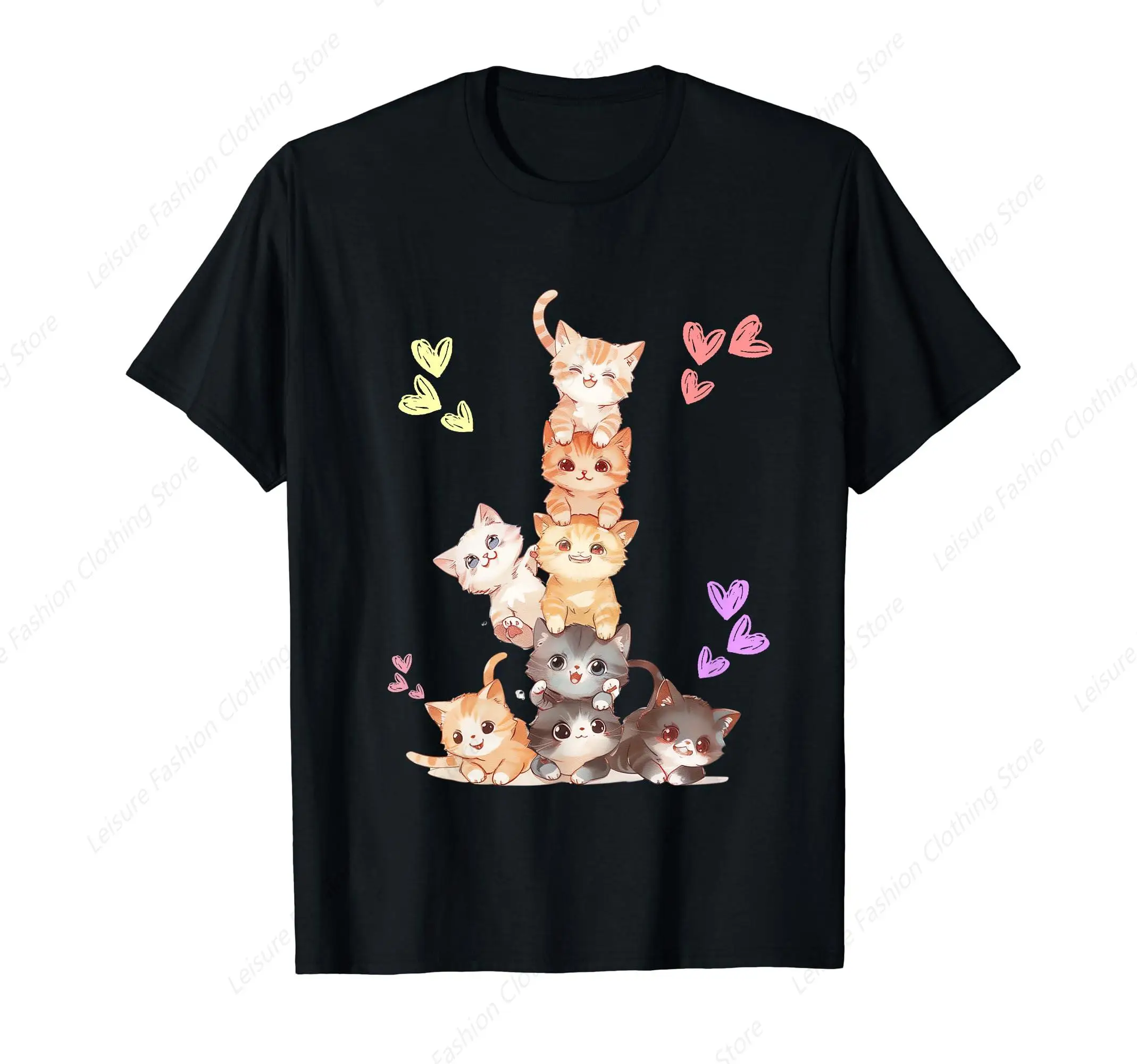 Pile Of Kitty Cats Cute Cats Kitty Pile Anime Lovely Girls T-Shirt