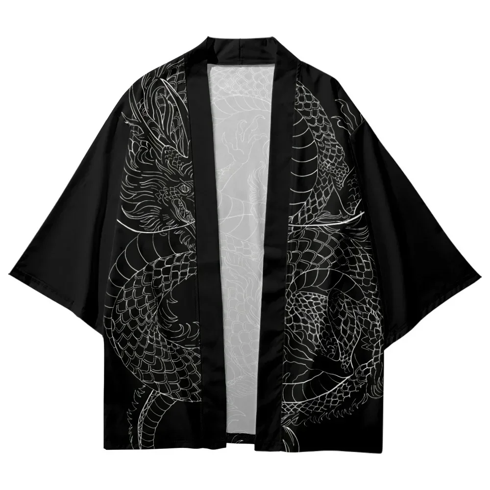 Nova chegada estilo japonês dragão impressão tradicional quimono masculino yukata cardigan camisas cosplay haori oversized streetwear topos