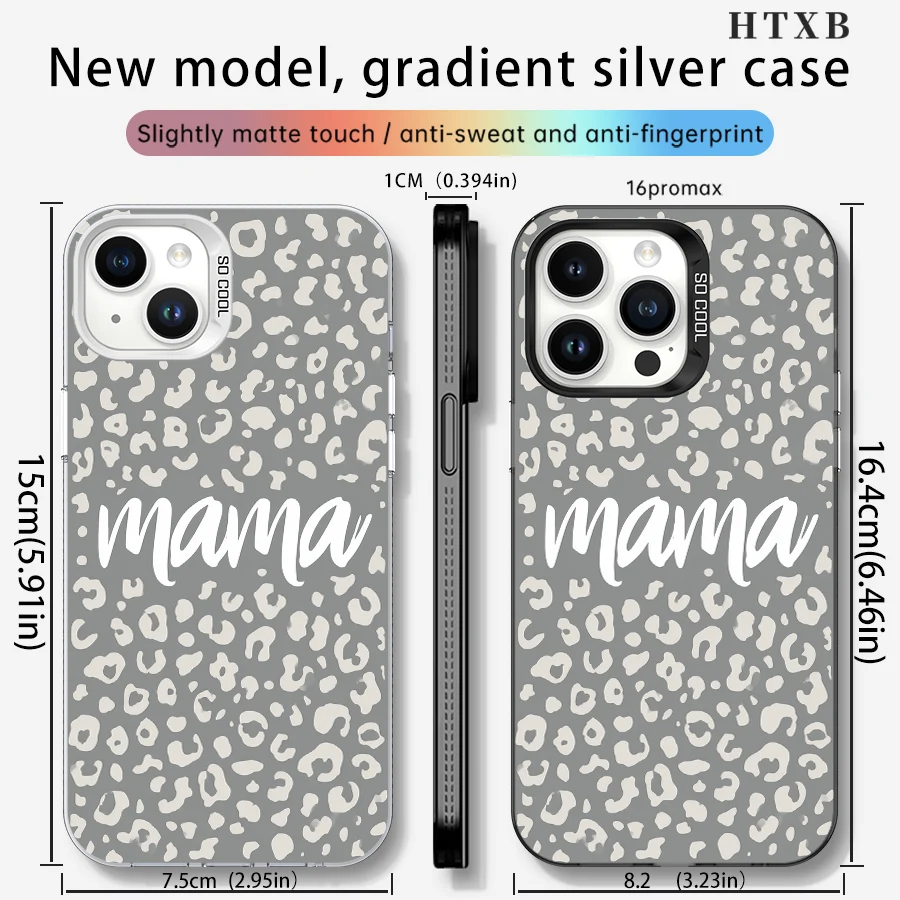 حافظة هاتف ماما بسيطة بطبعة الفهد الرمادي لهاتف آيفون 17 إلى 11 برو ماكس بلس