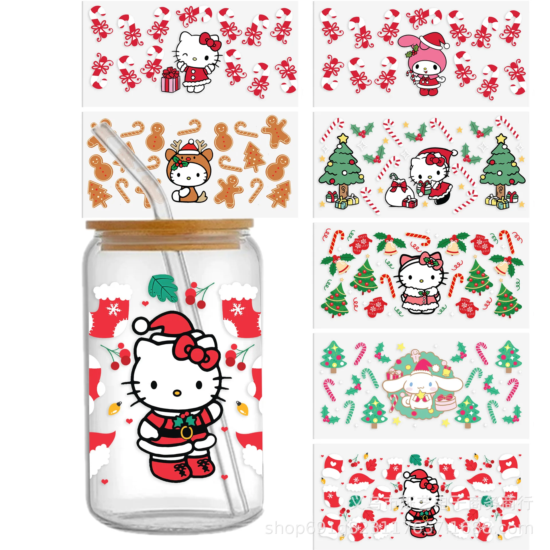 كاواي أنيمي نقل ديي الشارات ، سانريوس ، مرحبا كيتي ، فوق البنفسجية ، ملصق DTF للأكواب الزجاجية ، كورومي ، لحن بلدي ، عيد الميلاد #2