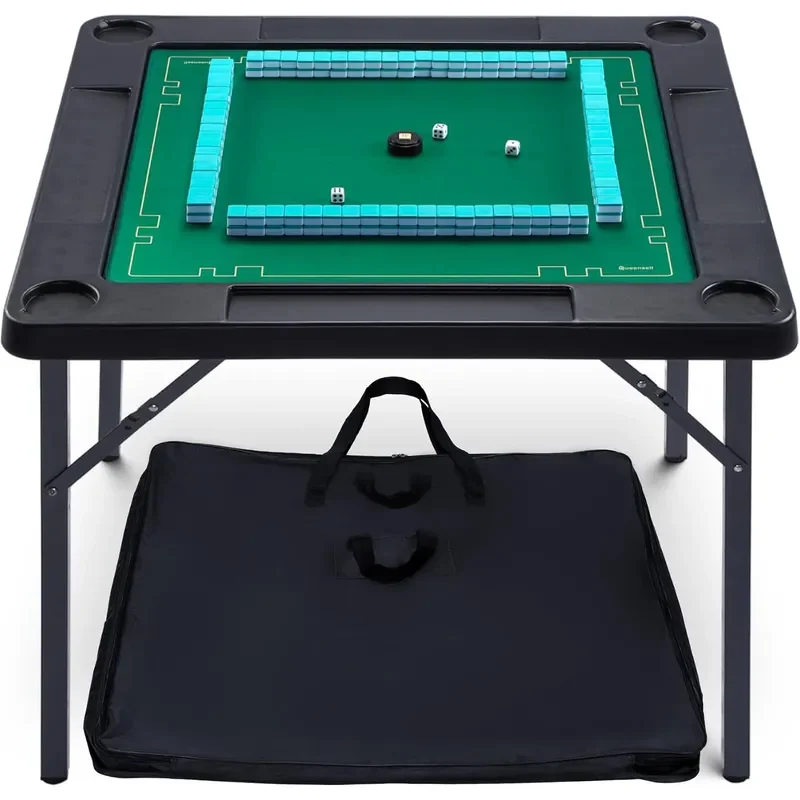 35 Folding Game Table with Cup Holders Domino and Mahjong Table with Heavy Duty Legs Double Sided Mat and Storage Bag