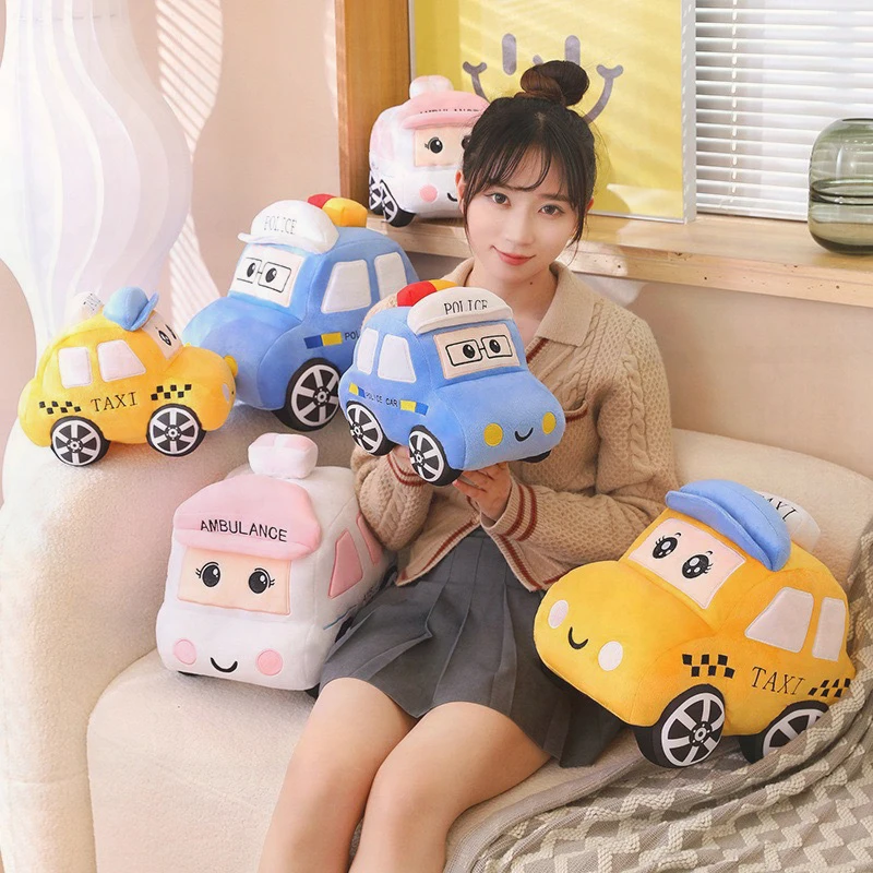 

Kawaii Stuffed Doll Cartoon Police Car Ambulance Taxi Plush Toy for Kids Anime Birthday Gift Photography Prop Nursery Decoration