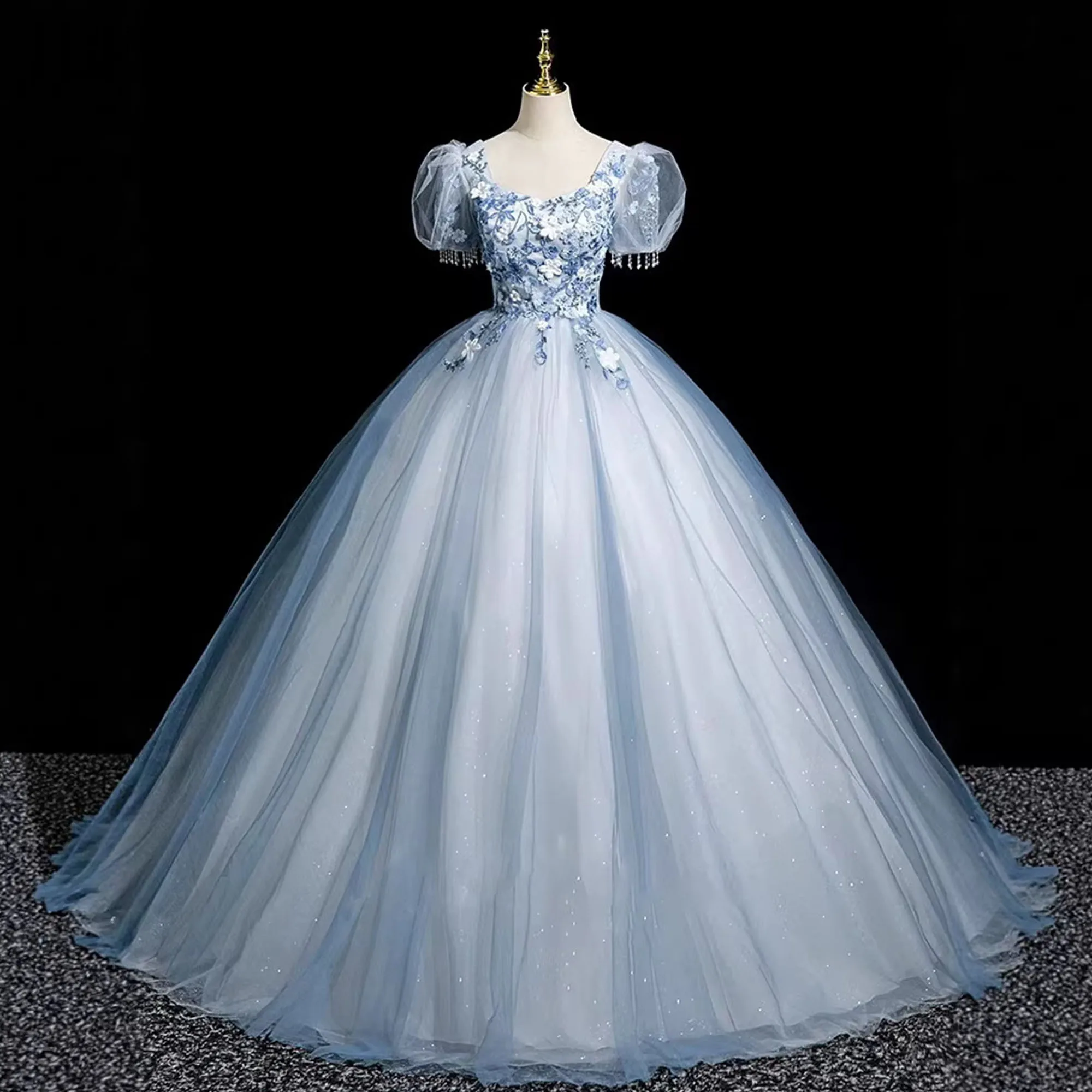 Vestidos de Graduación Azul Cielo, Vestidos de Quinceañera con Apliques Brillantes, Vestido de Gala Personalizado para Fiesta de Cumpleaños Vestidos de graduación azul cielo 15 vestidos de quinceañera con apliques, ves