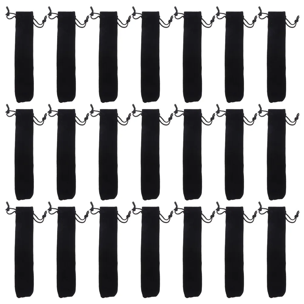 100Pcs Velvets Drawstring Pen Bags Black Lightweight Portable Pencil Case Practical Pen Storage Korean School Supplies