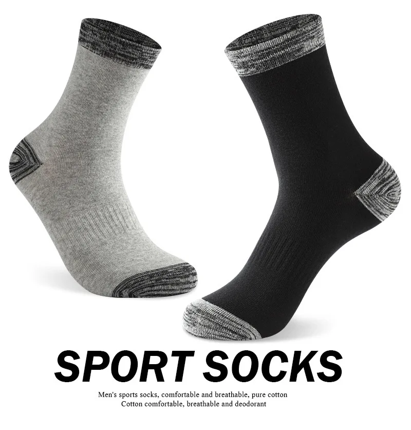 6 Pairs/lot Men\'s Sports Socks Autumn Winter 100% Cotton Running Black Sports Hiking Socks Black White Gray Male Long Tube Socks