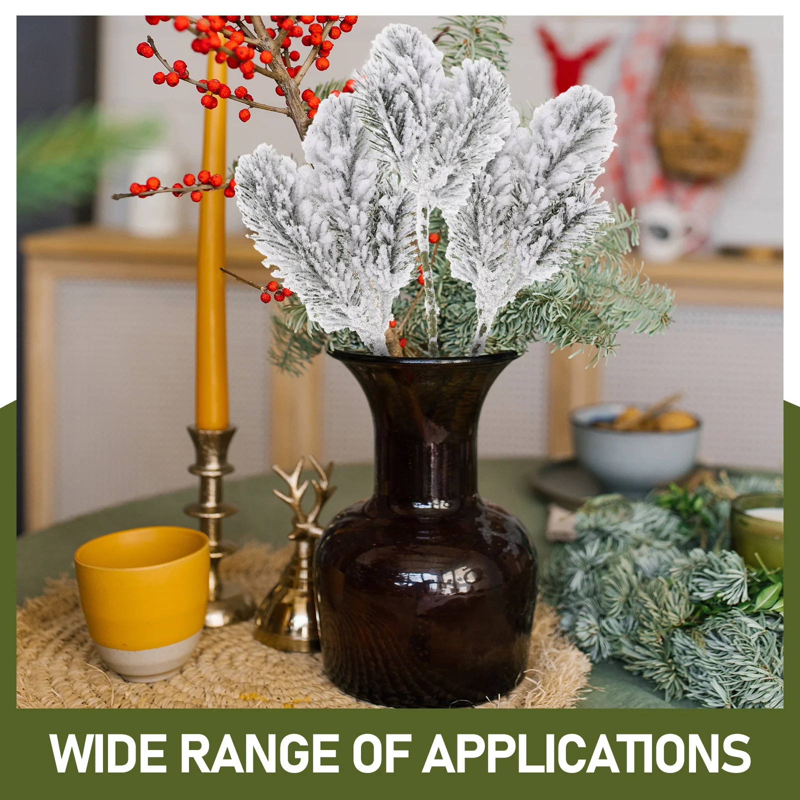 3 قطعة فرع الأرز الاصطناعي حجم صغير ثلجي أبيض فروع الصنوبر وهمية لشجرة عيد الميلاد ديكور Diy بها بنفسك حفلة عطلة الشتاء