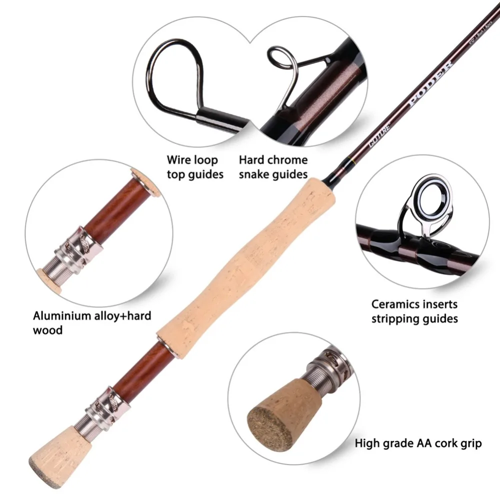 Goture PODER Fly Fishing Rod 4/5/7/8 WT 2.7m 9ft Fly Rod for Trout Bass Salmon 30+36T Carbon Fiber Fly Travel Rod vara de pesca