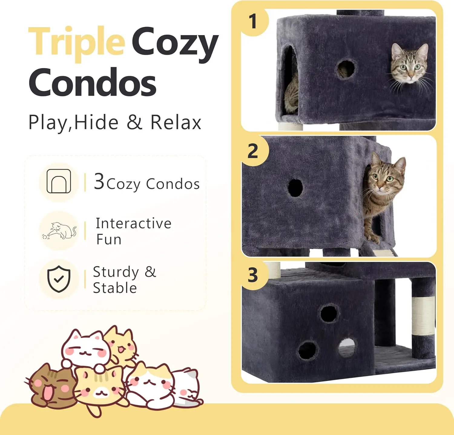 Streamlined 74-Inch Cat Tower and Cat Tree for Large Cats