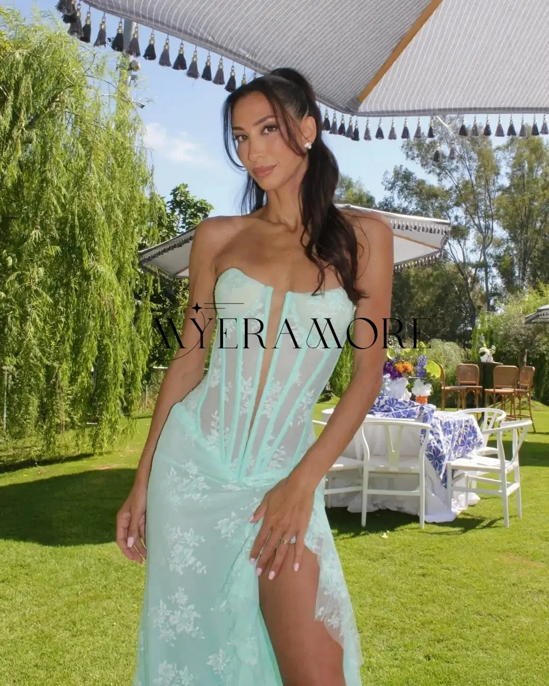 Vestidos de Noche sexis de sirena, vestidos de fiesta con volantes y abertura lateral de encaje verde, vestidos de fiesta personalizados