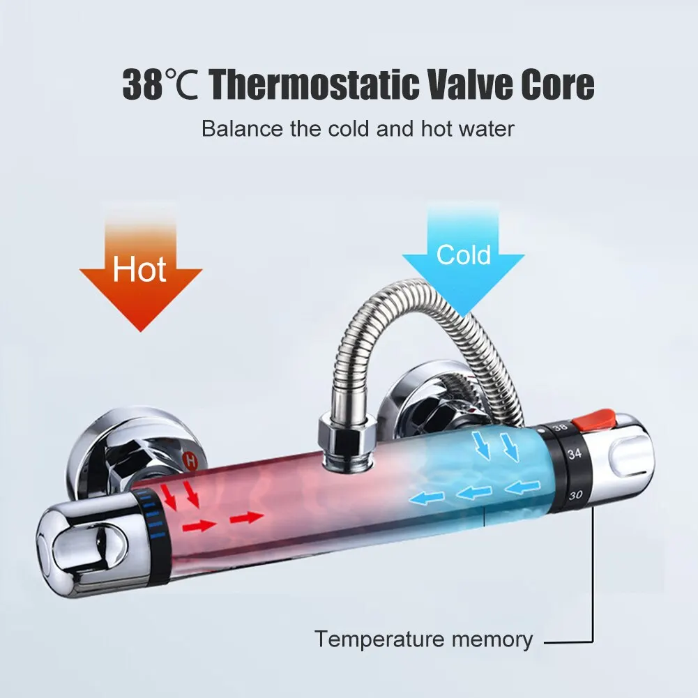 Juegos de ducha termostática, válvulas mezcladoras de baño, montaje en pared, 38 ℃, Control de temperatura constante, grifo mezclador de agua fría y caliente