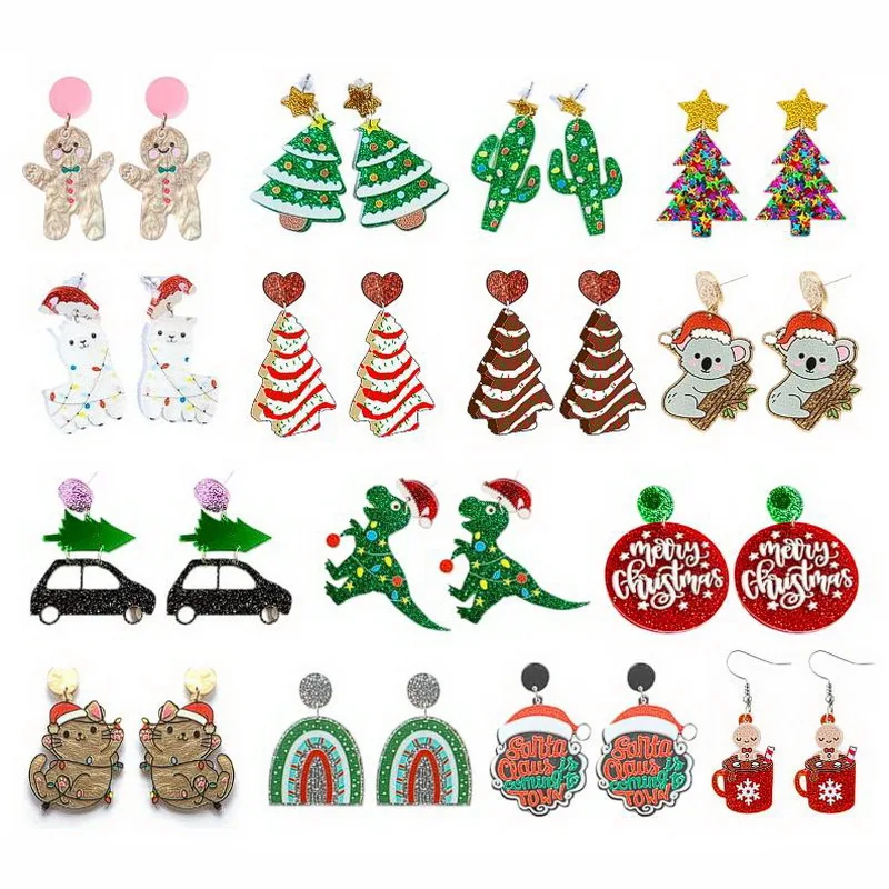 Christmas Party Jewelry Gingerbread Man Koala Dinosaur Dessert Cat Alpaca Cute Xmas Holiday Tree Cake Drop Earrings