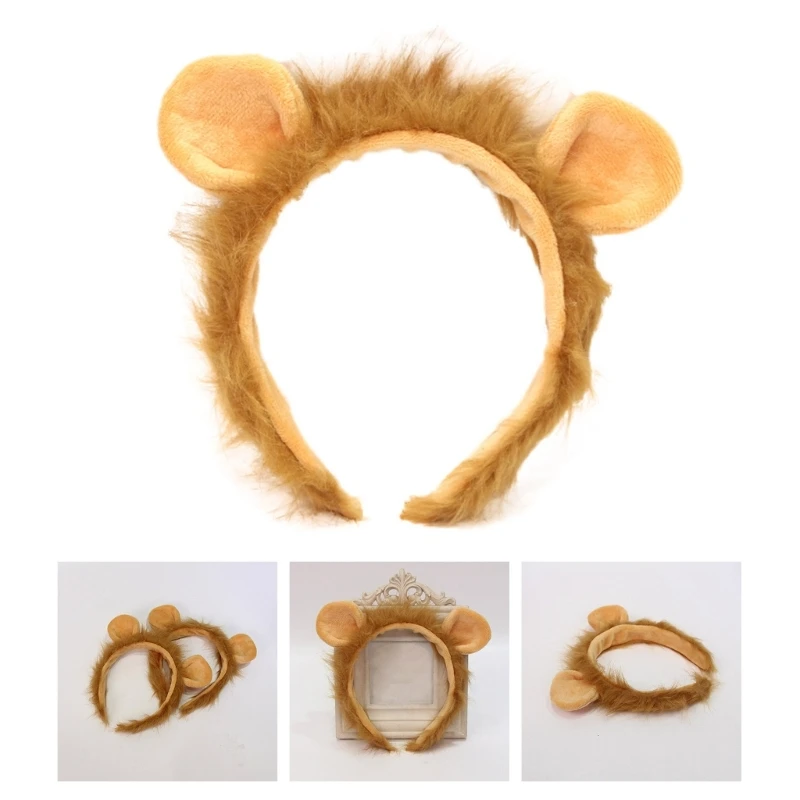 

Teens Halloween Lion Ear Shape Headband Plush Hair Hoop Makeup Live Broadcast Cosplay Party Headpieces Wholesale