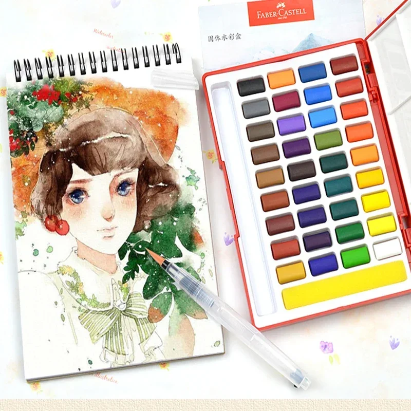 

Набор однотонных акварельных красок Faber Castell, 24/36/48 блестящих цветов, прозрачный портативный портативный набор для начинающих с художественной кистью, школьные принадлежности