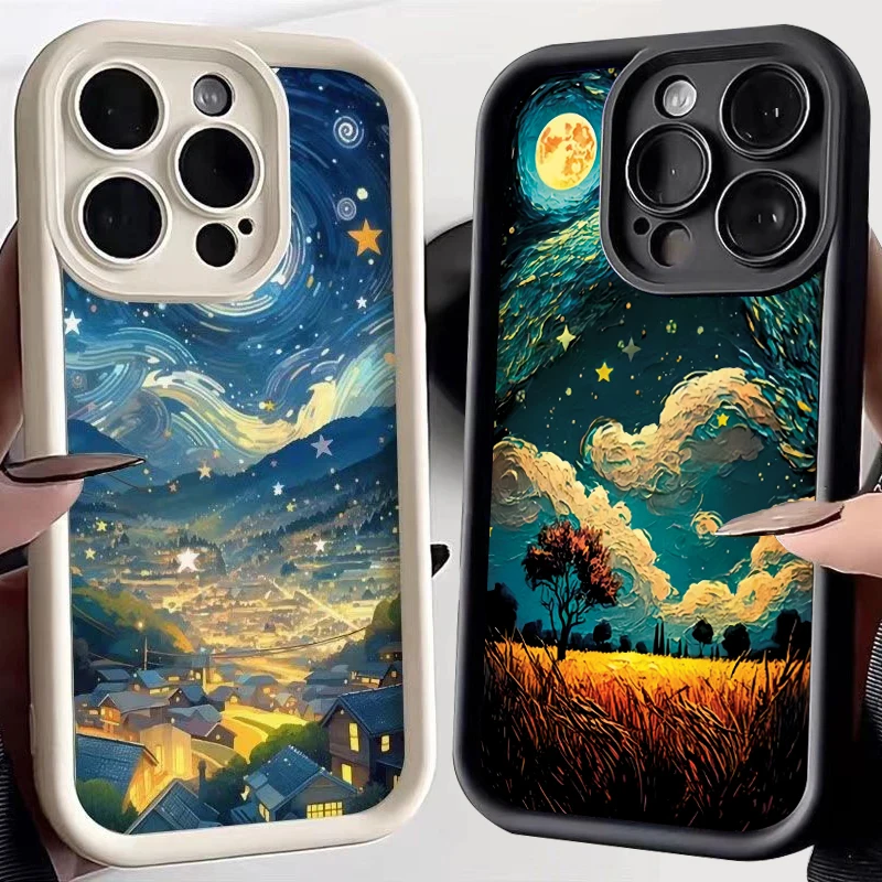 For Xiaomi Redmi Note 13 Pro 4G Case Redmi Note 10 12 13 11 Pro Plus 5G 12S 11S 10S 12C 13C Starry Sky Oil Painting Back Cover