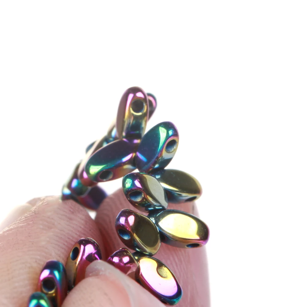 4x2 مللي متر الحجر الطبيعي AB الملونة ثقب مزدوج الأرز شكل الهيماتيت فاصل فضفاض الخرز لصنع المجوهرات عقد دي اي واي سوار 15" #3