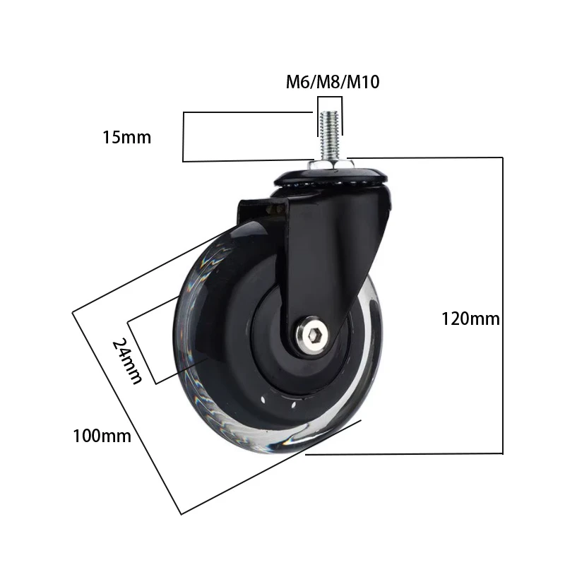 

5 Pcs/Lot 4 inch M6/M8/M10 PU Screw Roller Ice Wheel Electrophoresis Entertainment Equipment Scooter Universal/Brak Mute Caster