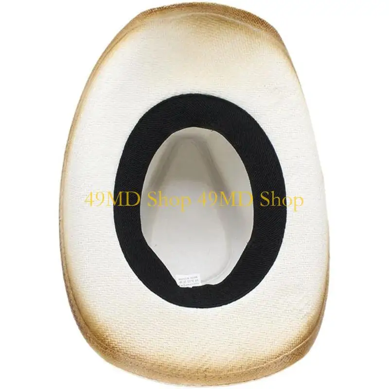 

49MD уличная соломенная шляпа для женщин и мужчин, ковбойские шляпы унисекс с широкими полями и ремнем на голову быка, дышащая