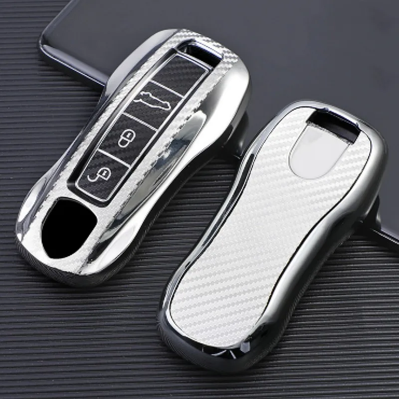 Carbon Fiber TPU Car Key Case Cover For Porsche Panamera Cayenne 971 911 9YA Macan Boxster 34 Buttons Keyless Remote Protection