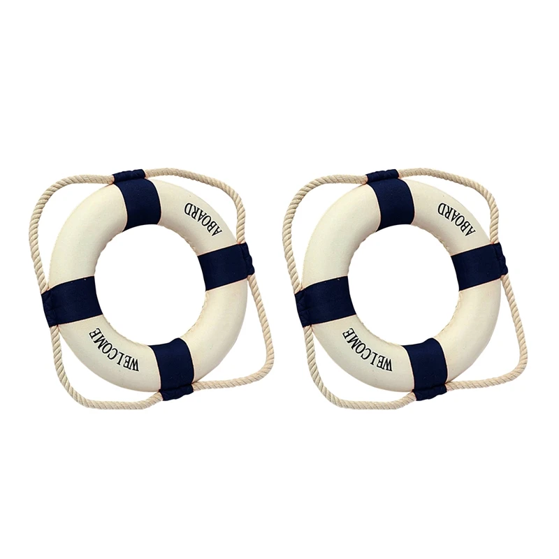 

2X Welcome Aboard Foam Nautical Life Lifebuoy Ring Boat Wall Hanging Home Decoration Blue 50Cm