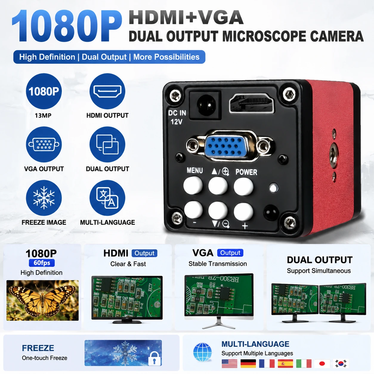 YIZHAN 1080P HDMI Industrial Microscope 150X C-Mount Lens Remote Control Digital Microscope For PCB Soldering Gem Identification