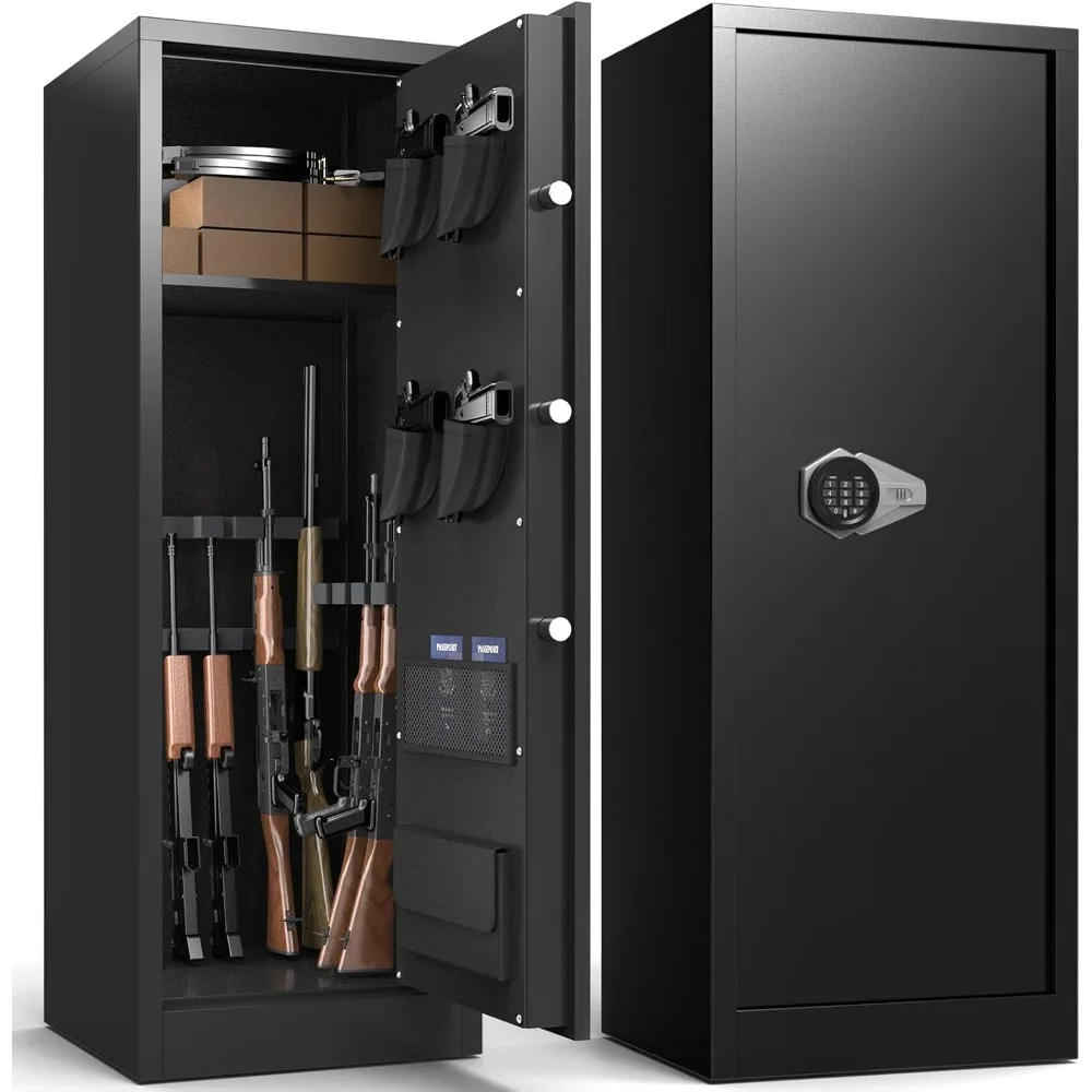 Gun Safe,8-10 Gun Cabinet for Rifles and Shotguns with Dual Alarm System,Electronic Rifle Safe with Removable Shelf,Quick Access