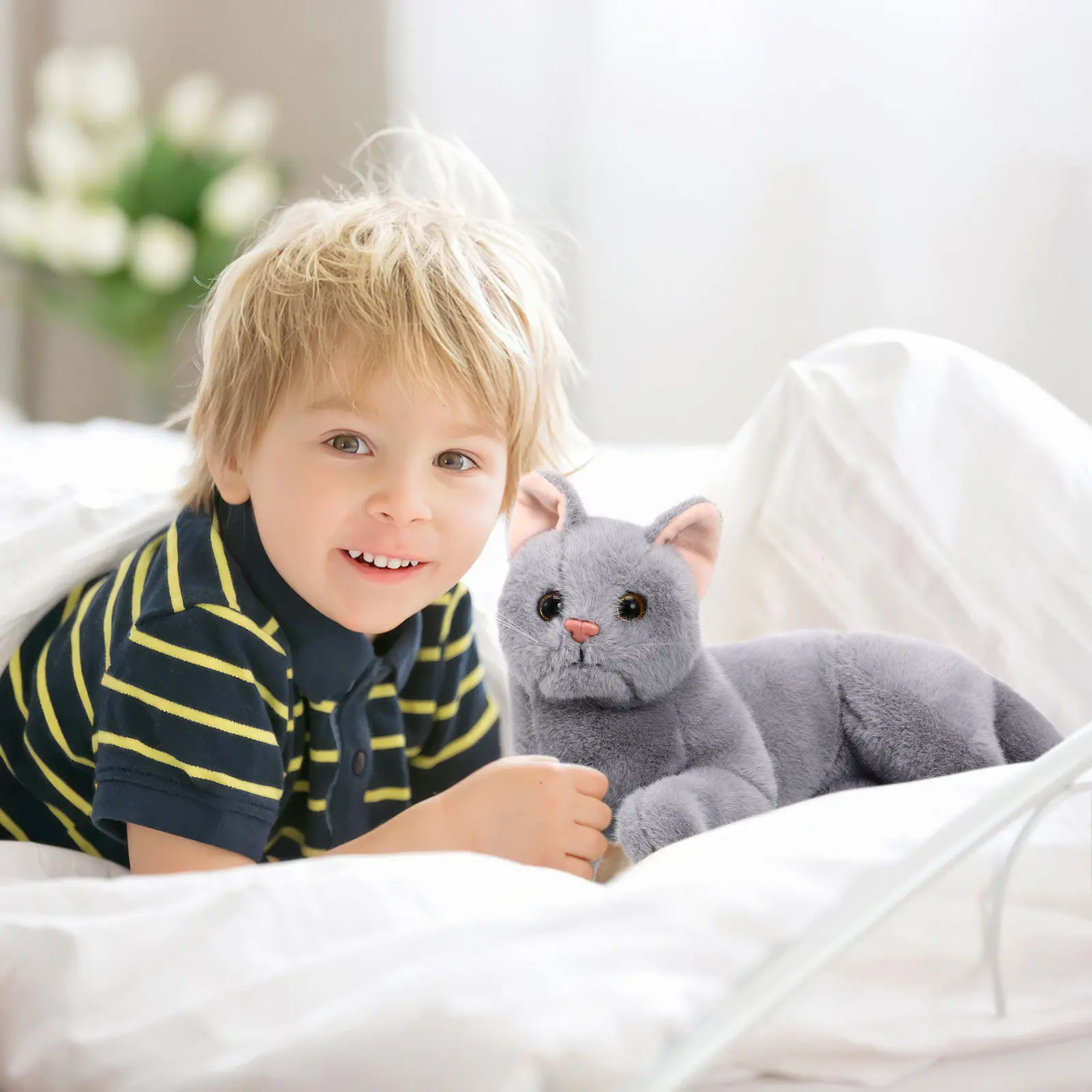 

Simulation Cat Stuffed Animal 11.8x5.9x3.9 Cute Cartoon Cat Plaything for Kids Room Home Decor Animal Shaped Comfort Pillow