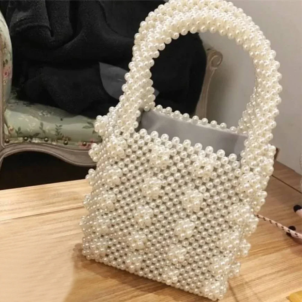 2024 Handmade Beaded Dinner Bag New Korean Version Portable Fashion Pearl Bags Exquisite Solid Simple Elegant Stylish All-match