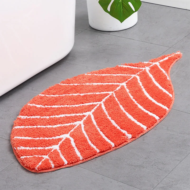 Shaggy Leaves Bathroom Bath Mat Absorbent Shower Pad Non-Slip Thick Bedroom Floor Rug Soft Fluffy Living Room Plush Carpet Decor