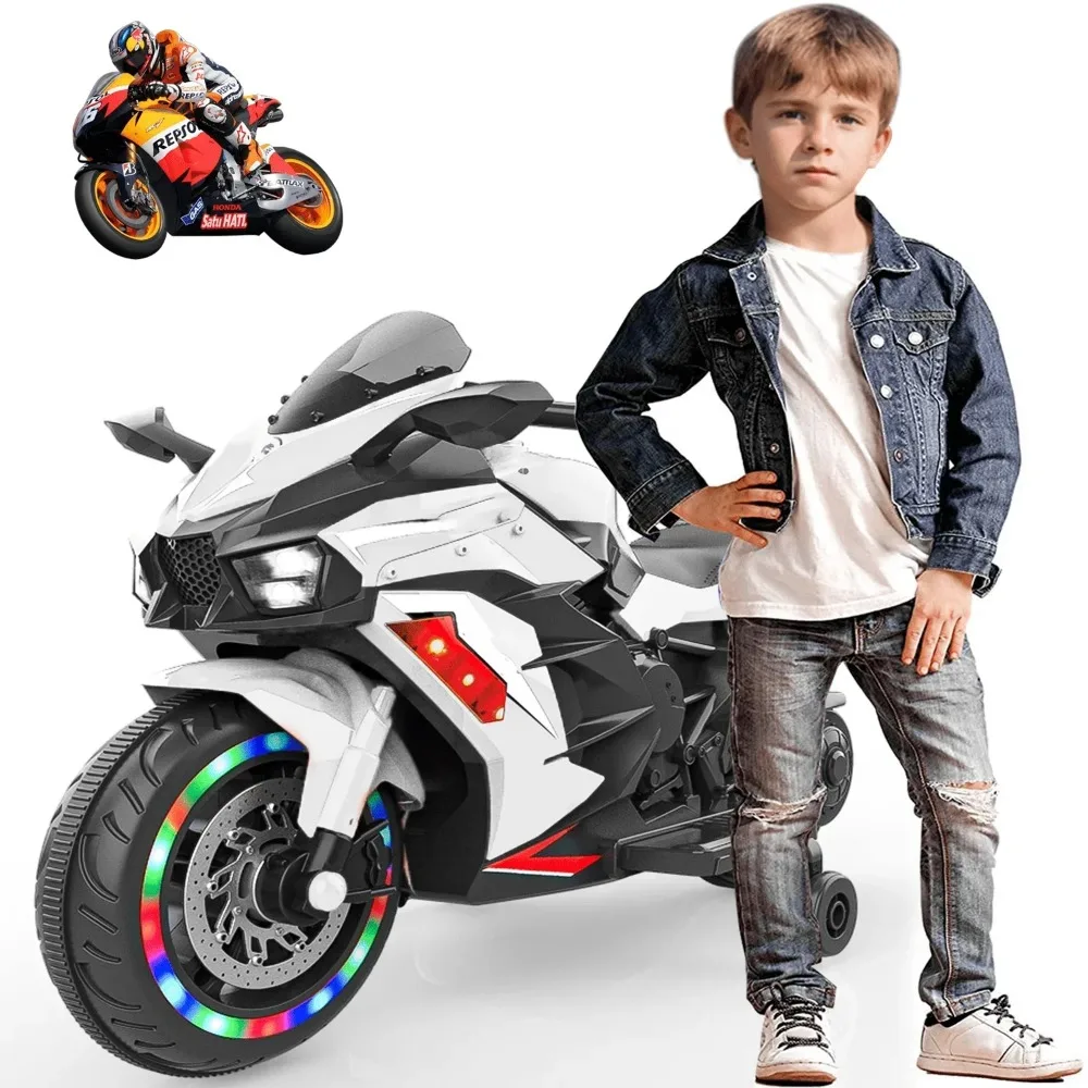 12V Motorrad fahrt für Kinder, batterie betriebenes Kinder motorrad mit LED-Licht rädern und Bluetooth-Musik