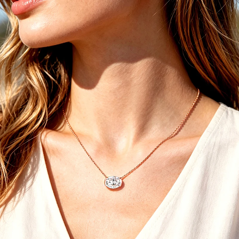 Smyoue New 1-3CT Pass Test Oval Cut Moissanite Necklace for Women Rose Gold Plated Wedding Solitaire Pendant 925 Sterling Silver
