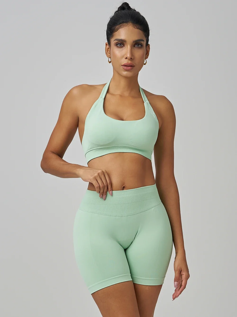 SUSISTAR Workout Sets Two Piece Outfits for Women,Seamless Ribbed Crop Tank Gym Yoga Shorts Sets High Waist Tracksuit