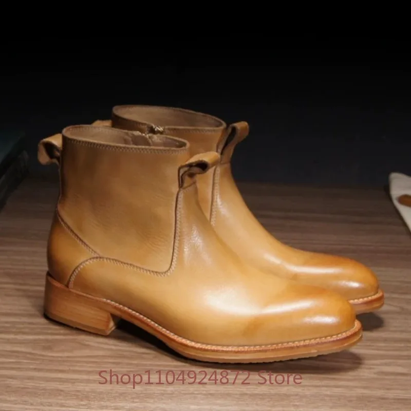British Style Genuine Leather Pointed Toe Fashion Boots Men Shoes Handmade Side Zipper Casual Designer  Motorcycle Chelsea Boots