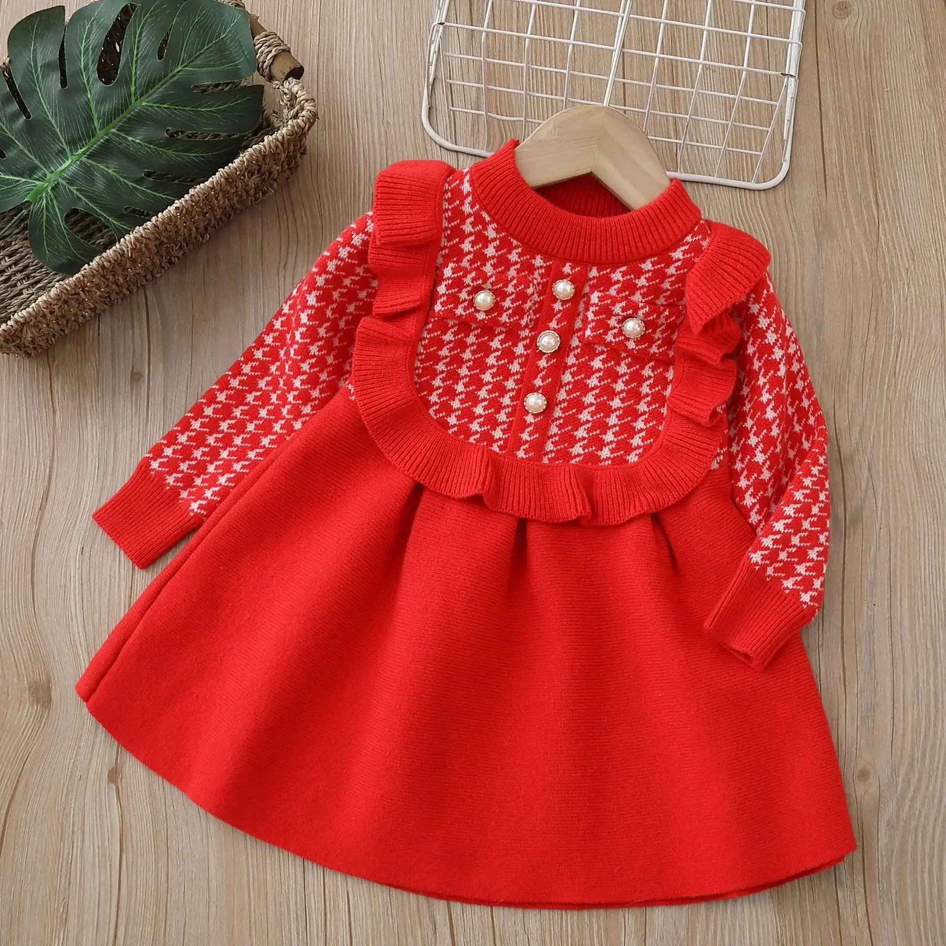 Girls Casual Dresses Plaid Lace Knit Dress Autumn and Winter Sweater Dresses Toddler Girl Clothes Baby Girl Dress image 3