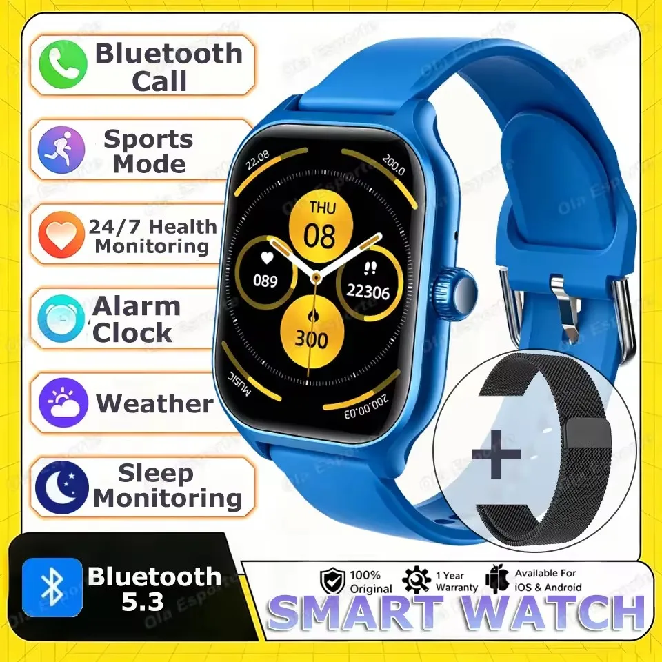 2026 Neue Smartwatch mit Bluetooth-Anruf, Nachrichtenbenachrichtigung, 24-Stunden-Gesundheitsüberwachung, Smartwatch-Geschenk für Männer und Frauen Ht22
