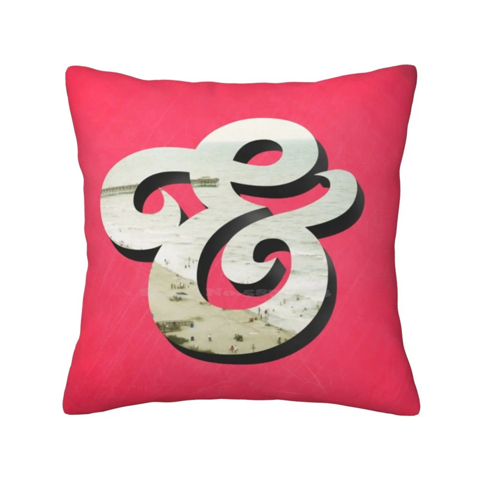 Amper Sand Home Sofa Car Cushion Cover Pillowcase Ampersand And Sign Pink Coral Beach Scene Vintage Grungy