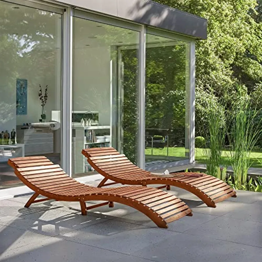

Lounge Chairs for Outside Folding Acacia Wood Chaise Lounge with Side Handle Sun Lounger for Poolside Lawn Backyard 2 Piece