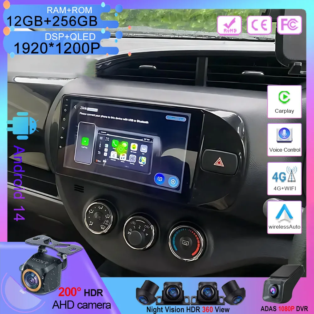 

Wireless Carplay For Toyota Vitz 3 XP 130 2014 - 2019 Android 13 Auto Radio Multimedia Video Player GPS Navigation No 2din DVD
