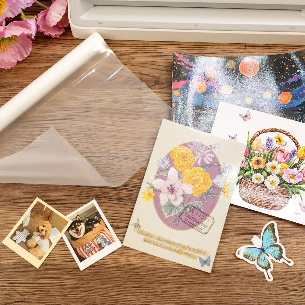 BOPP Holographic Precoated Film 22cmX5m Clear Star Pattern Waterproof Thermal Laminating Roll Compatible with Laminators