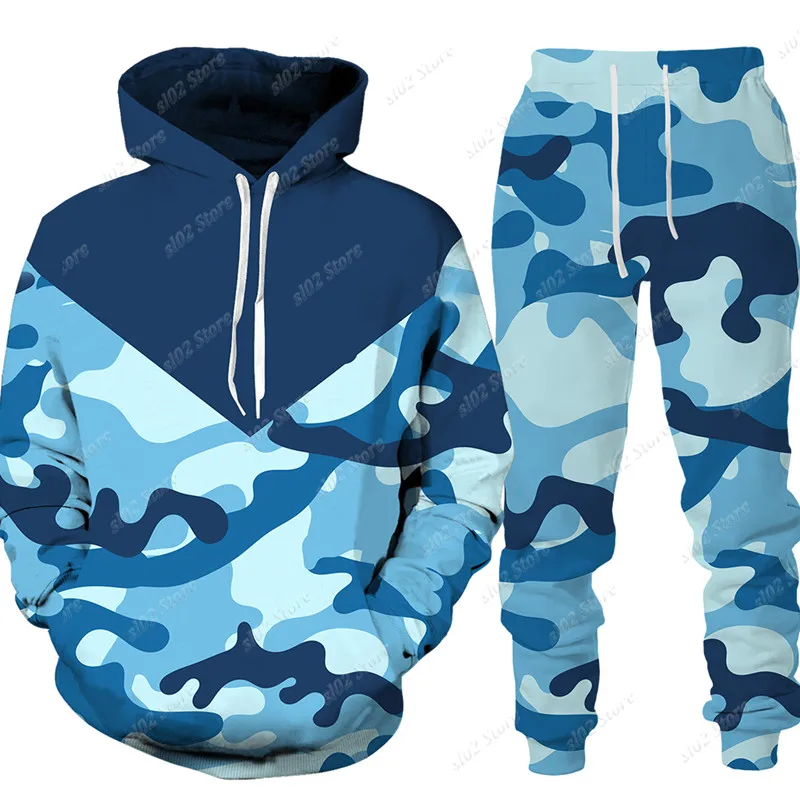 Men Cool Camouflage Printed Pullover/Trousers/Suits Men\'s Hoodie Pants Tracksuit Outdoor Sport Camping Hunting Casual Male Suit