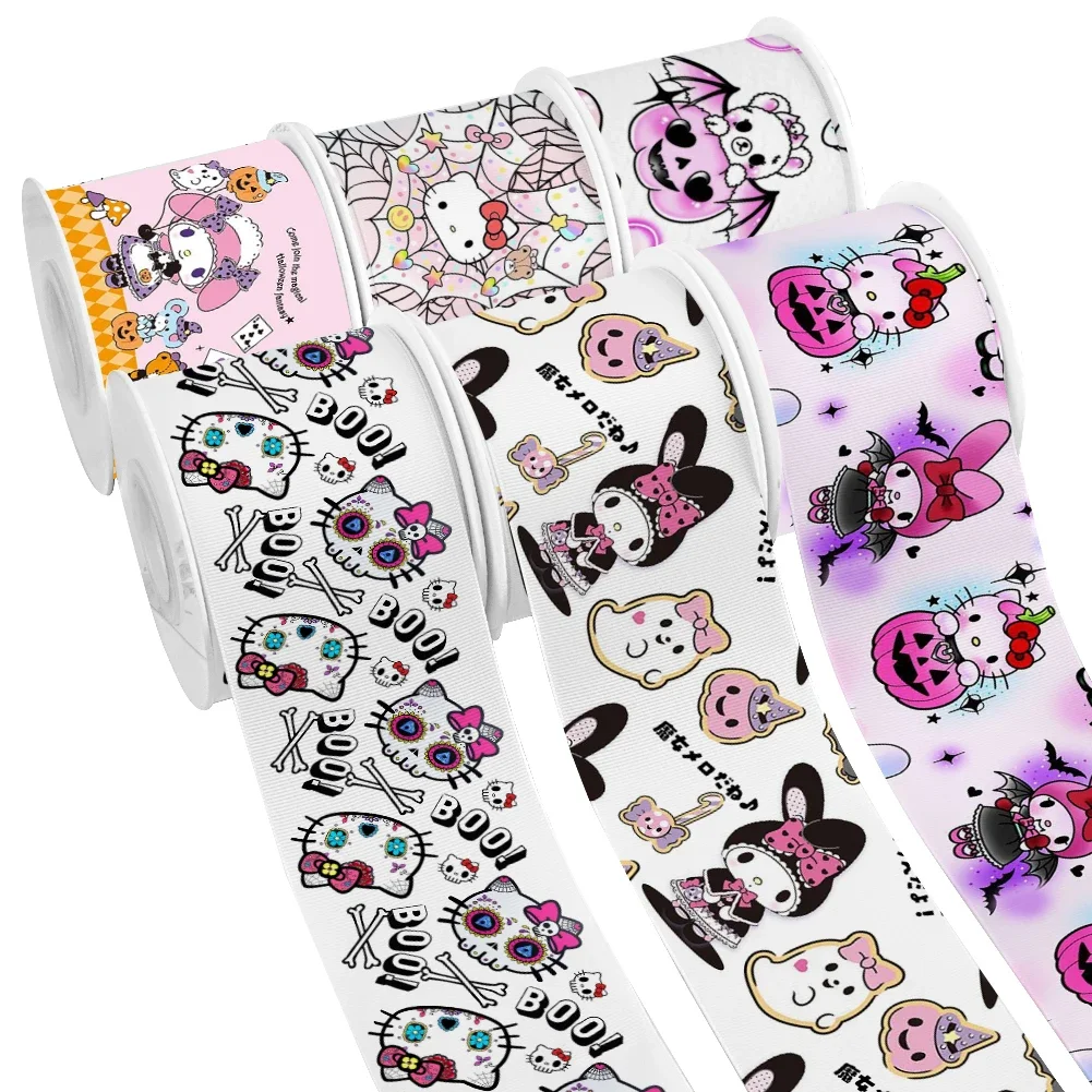 Halloween Sanrio Hello Kitty My Melody stampato Grosgrain/nastro di raso per la testa della ragazza indossare fiocchi per capelli 10 Yards