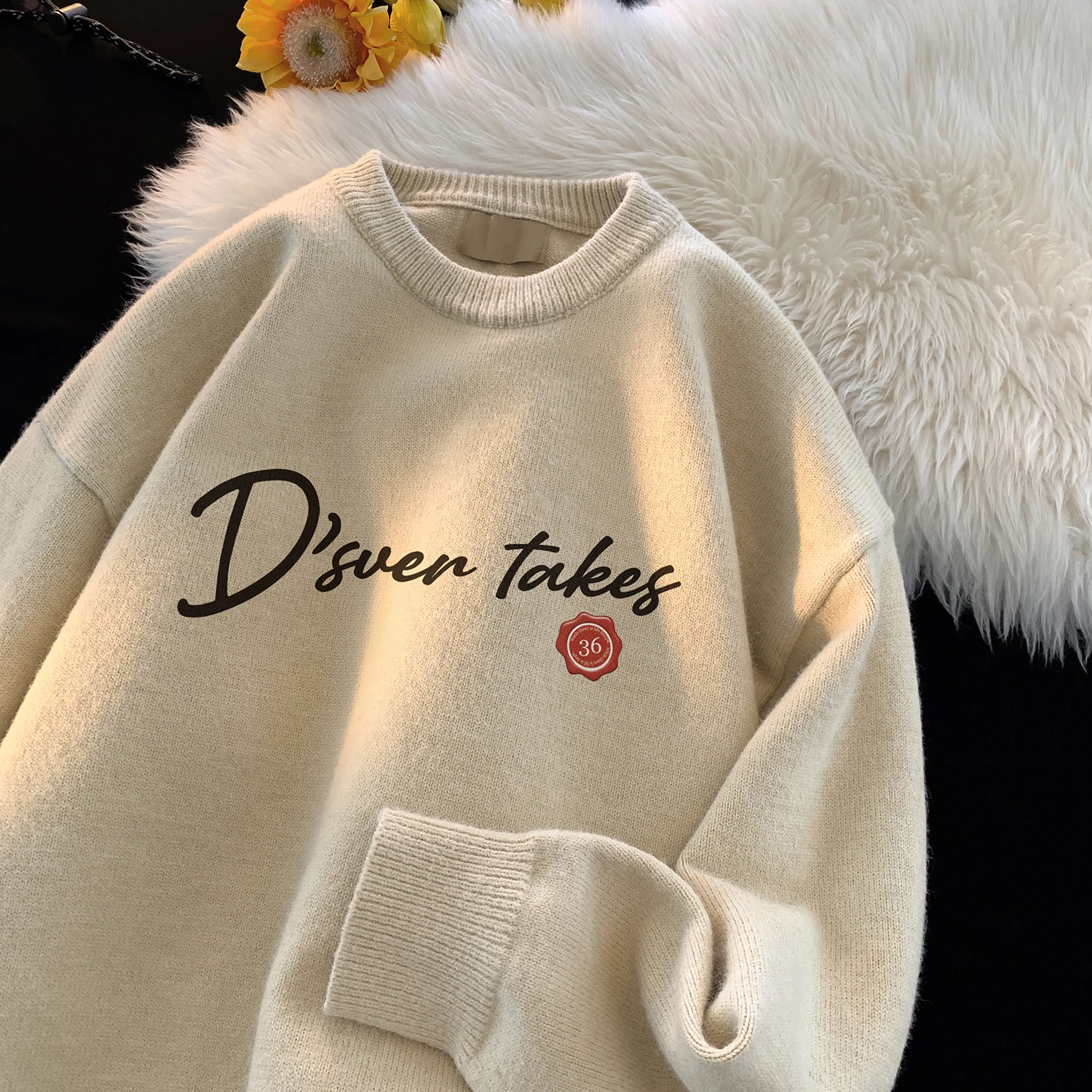 

Teenage Boys' Knitted Sweater Spring Autumn Faion Trend Warm Loose Woolen Casual Clothes round Ne Long Sve Printed