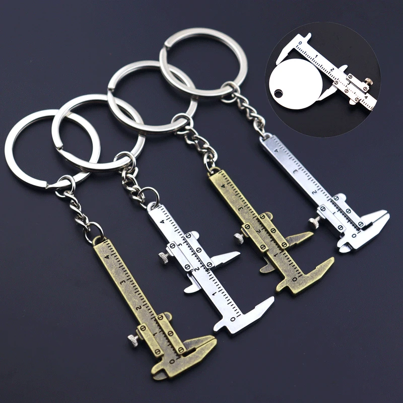 Creative Caliper Keychain Pendant Mini Caliper Tools Vernier Scale Measuring Instrument Key Rings Screw Adjustable Jewelry Gift