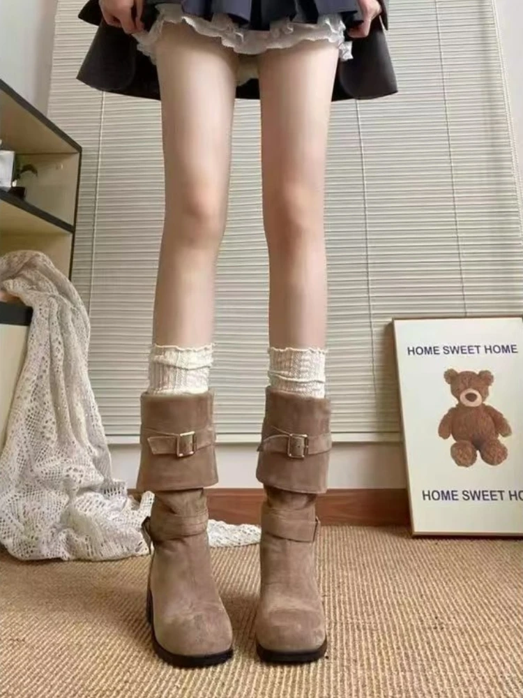 Women Cowboy Boots Summer Chunky Block Heel Knee High Slouchy Riding Boots Dual Wear Slim Look Western Fashion