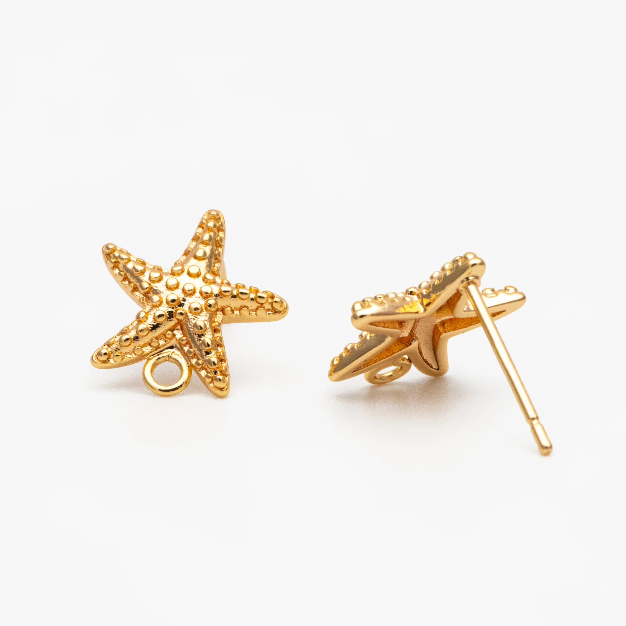 

10pcs Gold Starfish Earring with Loop, Real Gold Plated Brass Star Stud Earrings For Jewelry Making Diy Accessories (#GB-4135)