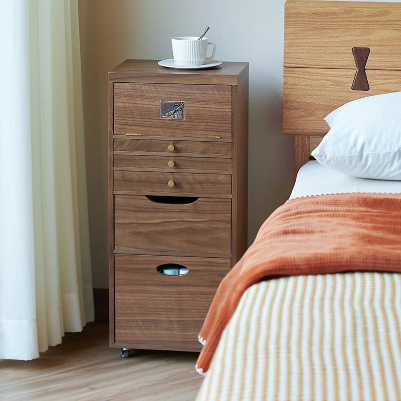 

Movable multi-layer integrated cabinet study bedroom file storage cabinet cosmetics jewelry storage box wood retro