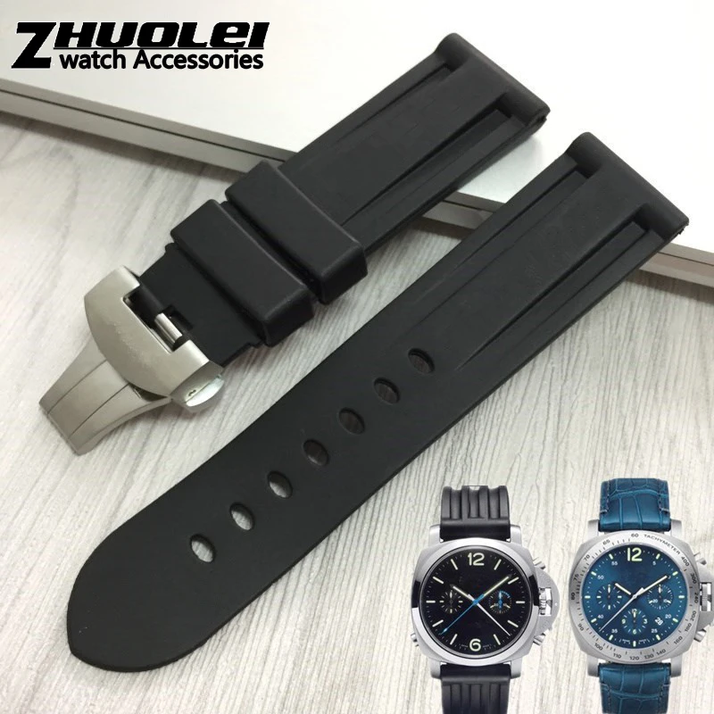 

For PAM111 Watch band 22mm 24mm TOP GRADE Waterproof Diving Silicone Rubber Straps with deployment buckle