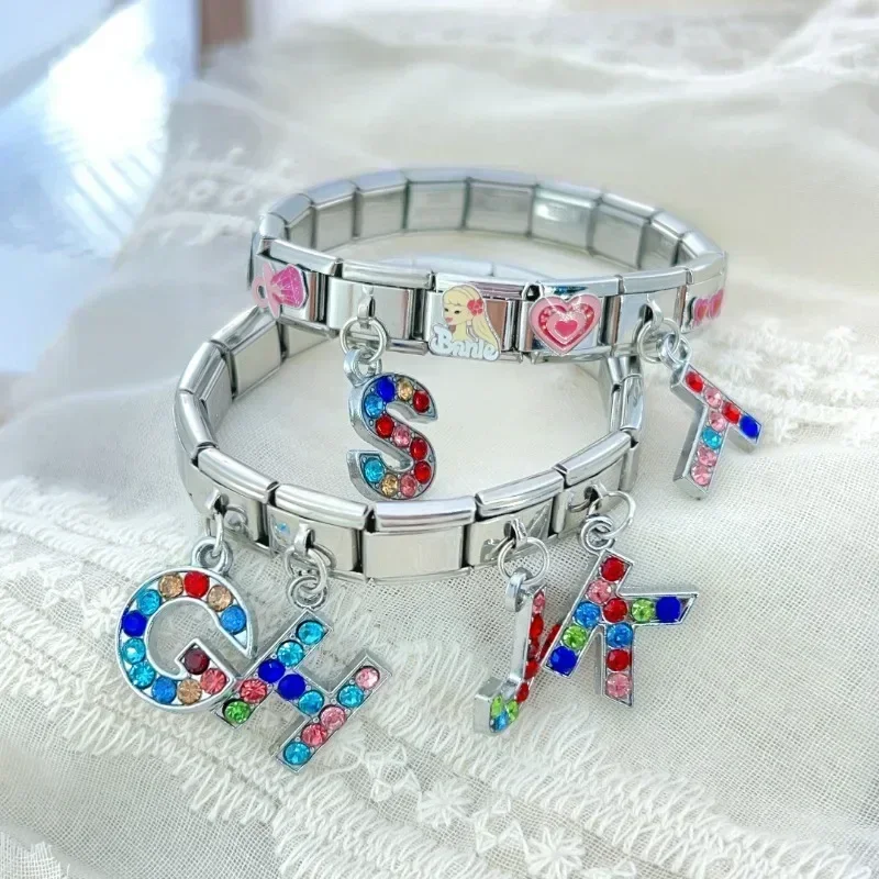 CONCEPT 2024 New Fashion Colorful Rhinestone Letters Charm Italian Modular Links Fit 9mm Bracelet Making Women DIY Jewelry