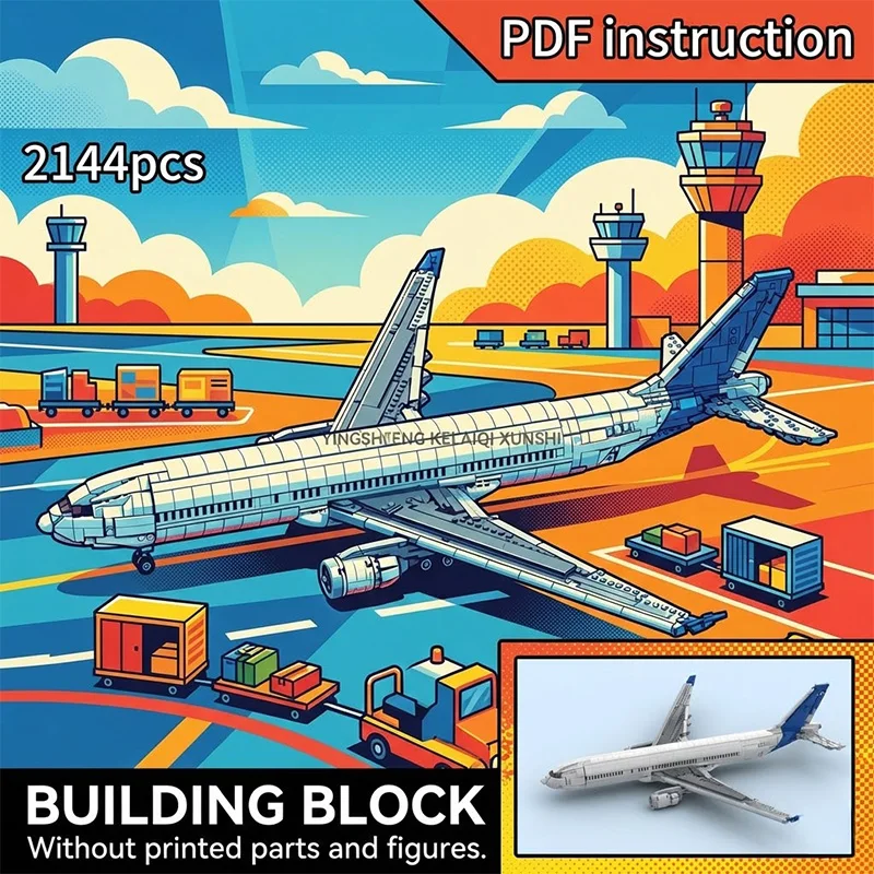 

Конструктор MOC: Коммерческий пассажирский самолет с бело-синим хвостовым оперением, модель для авиационных коллекций