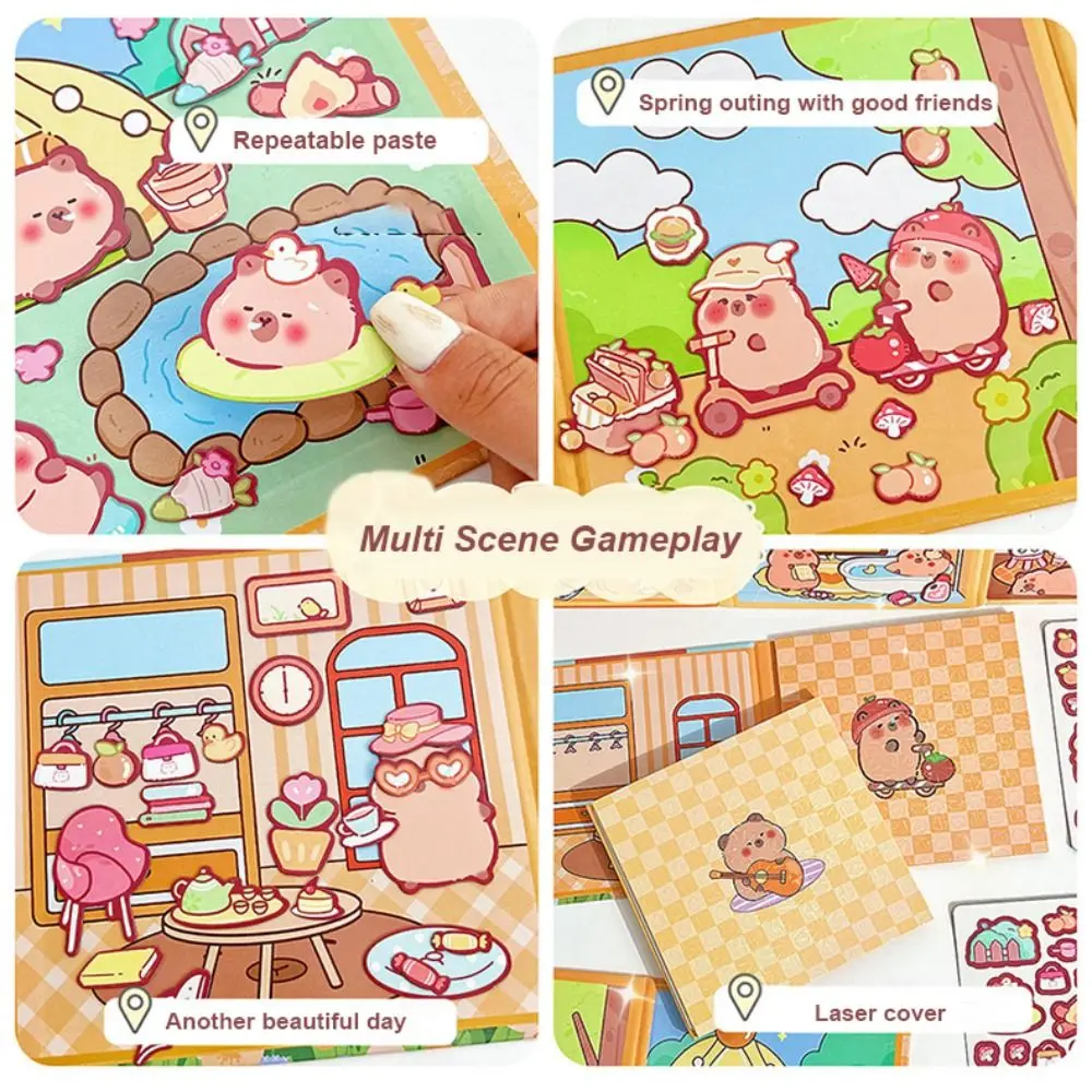 Buku tenang magnetik Kawaii mainan anak Capybara buatan tangan baru buku stiker adegan kartun DIY